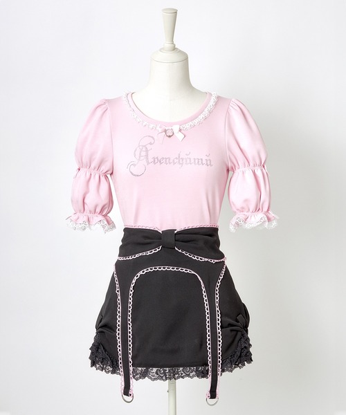 AVENCHUMU スカート Side ribbon ＆ frill back ribbon skirt