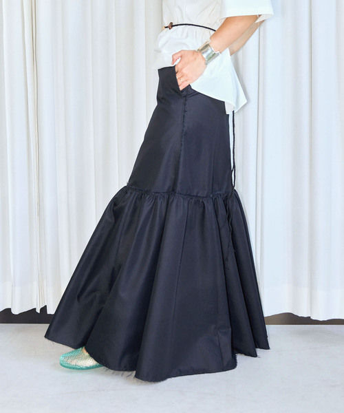 jansolvieassembly ブラックロングスカート CITYSHOP（シティショップ） ロング スカート HEM FLARE GABA スカート