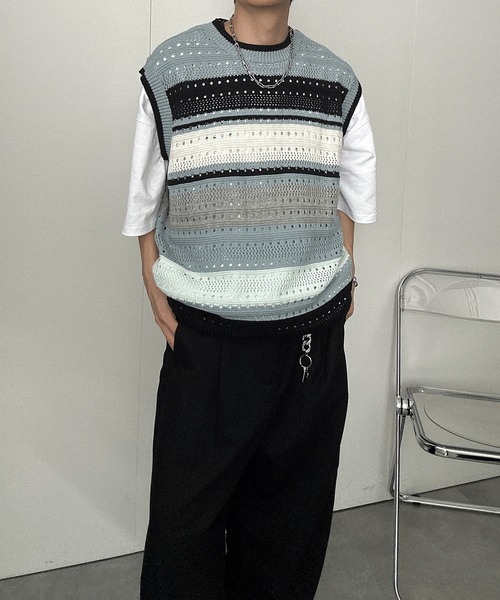 ベスト ジレ マルチボーダーベスト メンズ レディース | CREARE -LINO-