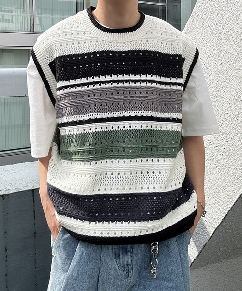 ベスト ジレ マルチボーダーベスト メンズ レディース | CREARE -LINO- | 03