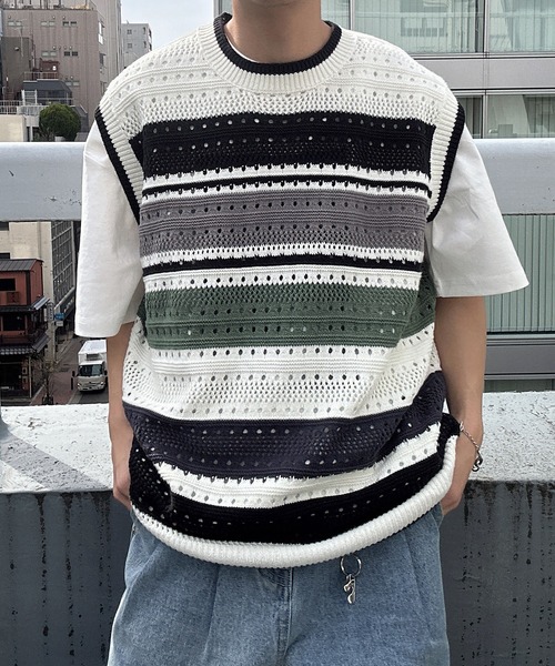 ベスト ジレ マルチボーダーベスト メンズ レディース | CREARE -LINO- | 08