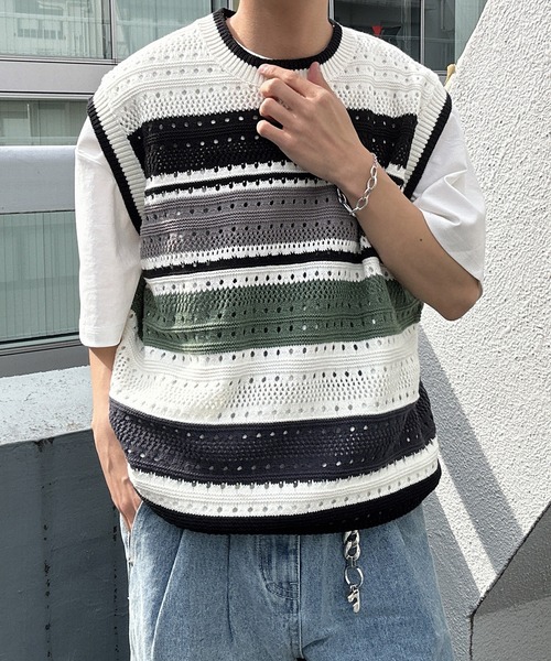 ベスト ジレ マルチボーダーベスト メンズ レディース | CREARE -LINO- | 05