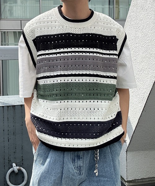 ベスト ジレ マルチボーダーベスト メンズ レディース | CREARE -LINO- | 10