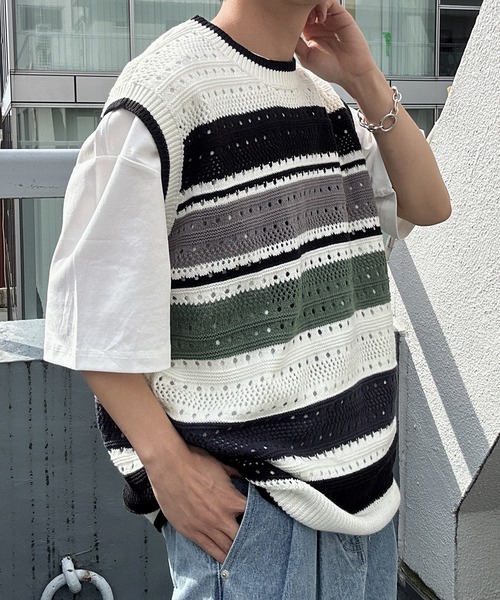 ベスト ジレ マルチボーダーベスト メンズ レディース | CREARE -LINO- | 09