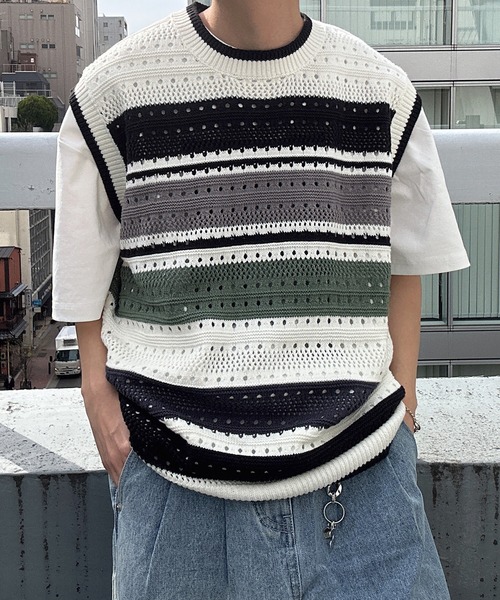 ベスト ジレ マルチボーダーベスト メンズ レディース | CREARE -LINO- | 11