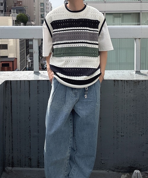 ベスト ジレ マルチボーダーベスト メンズ レディース | CREARE -LINO- | 04