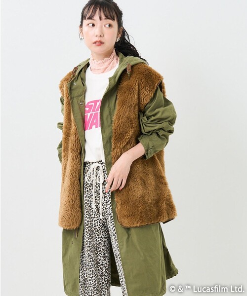 【リバーシブル】ナイキ☆中綿入り 袖刺繍ロゴ ファー モッズコート オリーブ FREAK'S STORE（フリークスストア） モッズコート フリ- オリーブ