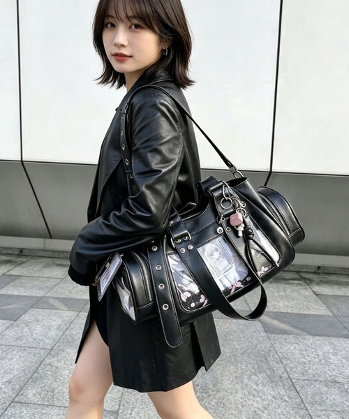 gossip!ロサンゼルス ショルダーバッグ バッグ 調整紐付きクリア窓多