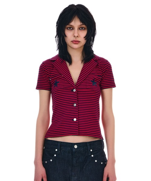 ブラウス シャツ COMPACT BORDER CUT SHIRT レディース
