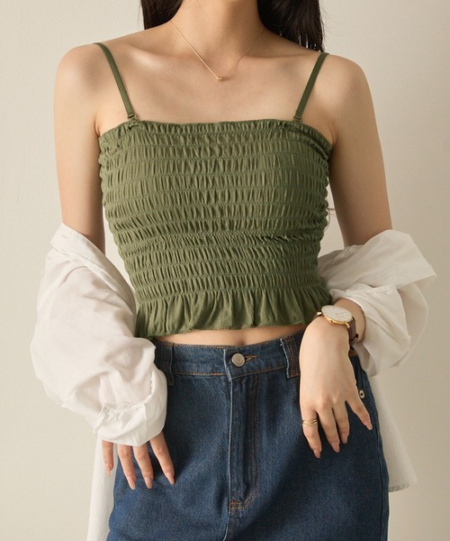 NuNuNa キャミソール 「NuNuNa」カップ付き 2WAYシャーリング
