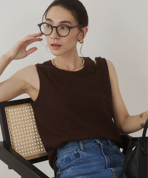 タンクトップ ノースリーブ ワッフルレイヤードキャミタンクトップ レディース OWNth タンクトップ ノースリーブ ワッフルレイヤードキャミ
