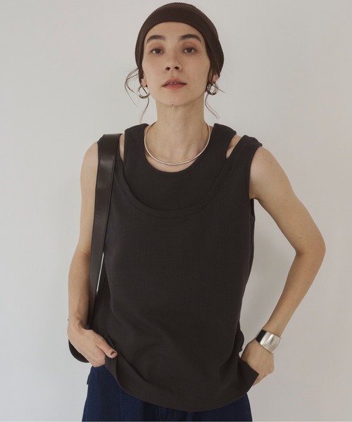 アンドチル　ノースリーブ ANGIE タンクトップ ノースリーブ ワッフルフェイクレイヤード