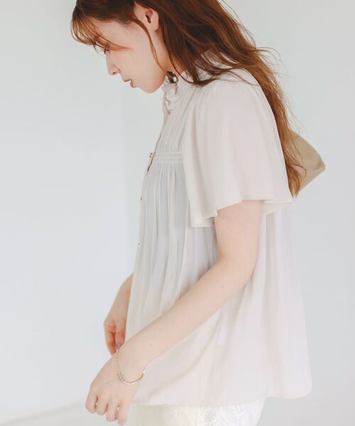 ブラウス シャツ パウダーサテンシャーリングフレンチブラウス レディース le.coeur blanc ブラウス シャツ パウダーサテンシャーリング