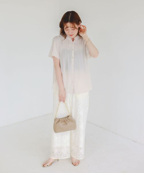 ブラウス シャツ パウダーサテンシャーリングフレンチブラウス レディース le.coeur blanc ブラウス シャツ パウダーサテンシャーリング