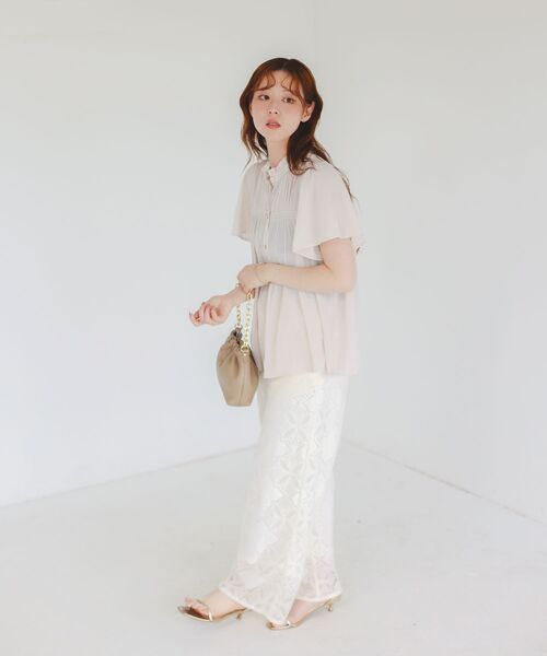 パウダーサテンシャーリングフレンチブラウス le.coeur blanc｜パウダーサテンシャーリングフレンチブラウス