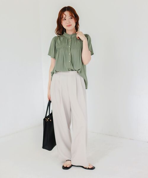 ブラウス シャツ パウダーサテンシャーリングフレンチブラウス レディース le.coeur blanc ブラウス シャツ パウダーサテンシャーリング