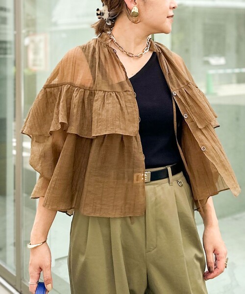 NOLLEY'S（ノーリーズ） ブラウス シャツ シアー楊柳フリルブラウス