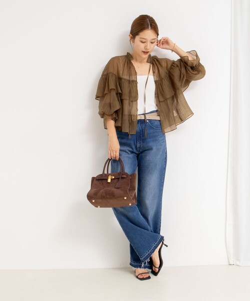 極美品　ノーリーズ　フリルブラウス　ブラウン　38 NOLLEY'S（ノーリーズ） ブラウス シャツ シアー楊柳フリルブラウス