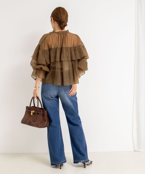 極美品　ノーリーズ　フリルブラウス　ブラウン　38 NOLLEY'S（ノーリーズ） ブラウス シャツ シアー楊柳フリルブラウス