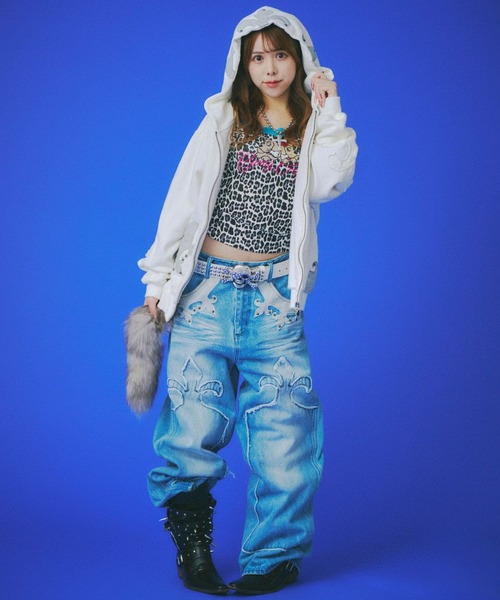 美品【GALFY】百合の紋紋パーカー /【ガルフィー】ロゴダブルジップパーカー GALFY（ガルフィー） パーカー 「GALFY」百合の紋紋パーカー