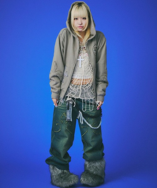 GALFY（ガルフィー） パーカー 百合の紋紋スウェットジップパーカー