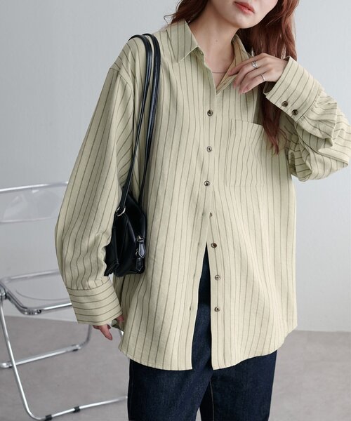 Discoat（ディスコート） ブラウス シャツ ピーチ起毛ストライプシャツ