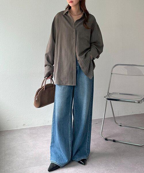 Discoat（ディスコート） ブラウス シャツ ピーチ起毛ストライプシャツ