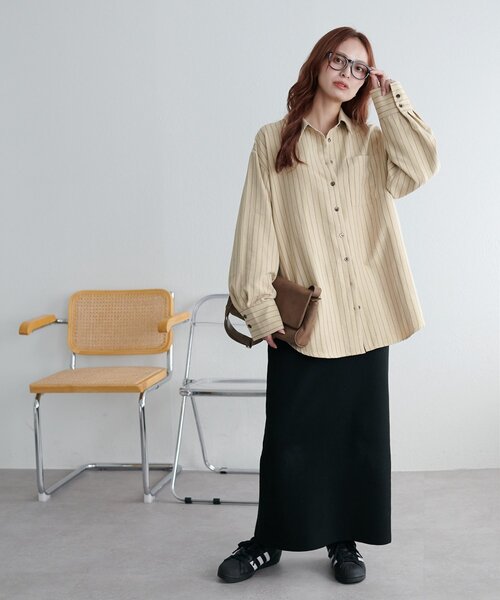 Discoat（ディスコート） ブラウス シャツ ピーチ起毛ストライプシャツ