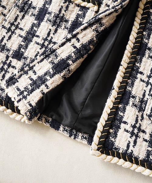 ジャケット ノーカラージャケット 千鳥柄ツィードノーカラージャケット