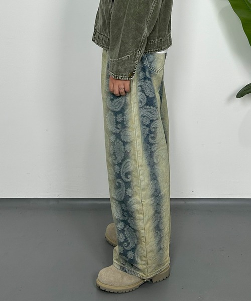 WOODENDOLL ジーンズ ペイズリー ジャカード カーブ デニム パンツ