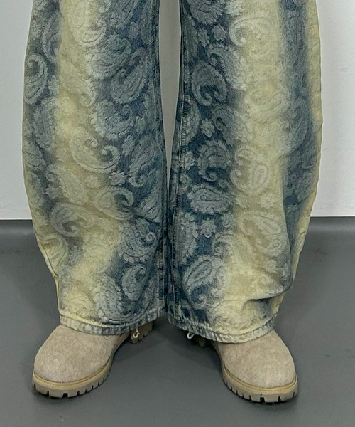 WOODENDOLL ジーンズ ペイズリー ジャカード カーブ デニム パンツ