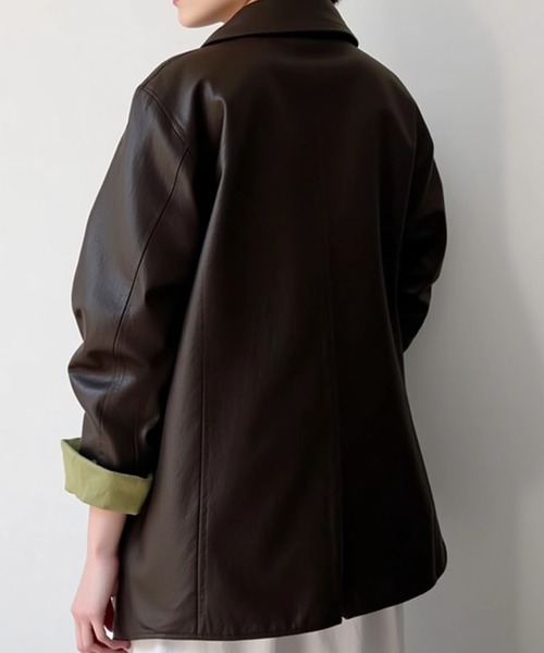 cammie コート アウター リボンベルト付きフェイクレザージャケット