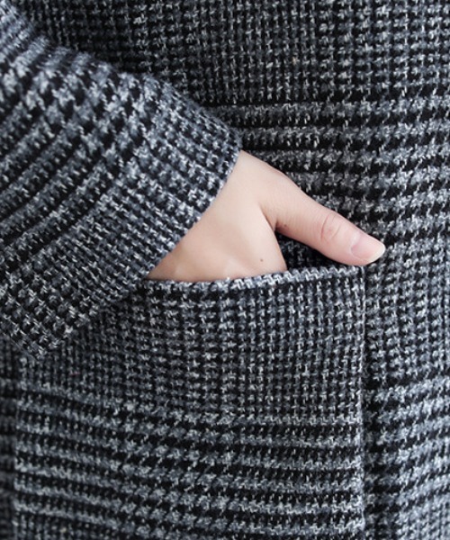 ピーコート pコート 千鳥格子ツイード調ミドルフードコート レディース