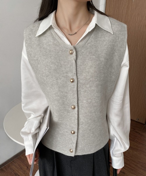 kagure グレー ニットベスト ノースリーブ　本日価格 楽天市場】トグル釦ニットベスト／かぐれ（kagure） : 丸井（マルイ