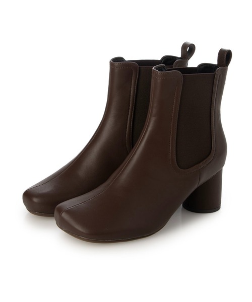 Fin（フィン） ブーツ スクエアトゥサイドゴア丸ヒールブーツ「低反発