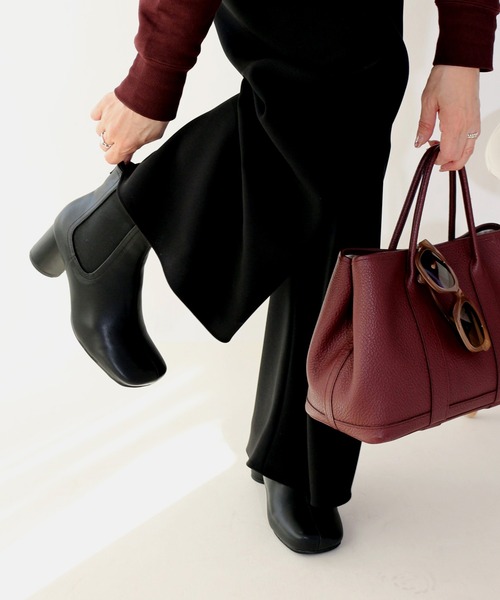 Fin（フィン） ブーツ スクエアトゥサイドゴア丸ヒールブーツ「低反発