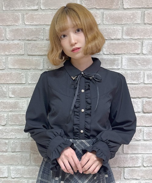 axes femme POETIQUE ブラウス シャツ 金具使い襟BL レディース