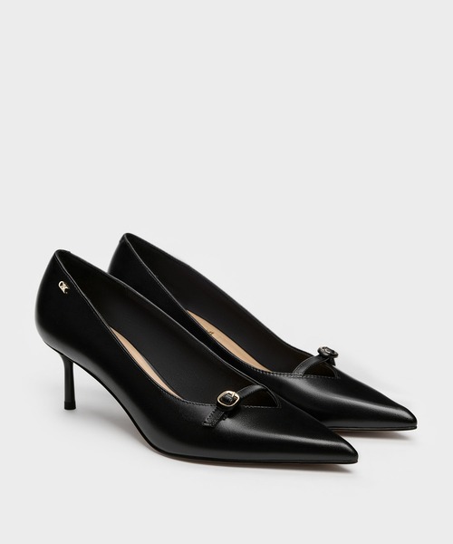希少 新品タグ付 4°C パンプス 23.5 バックストラップ 黒 本革 レザー CHARLES ＆ KEITH（チャールズ&キース） パンプス レザーバックル
