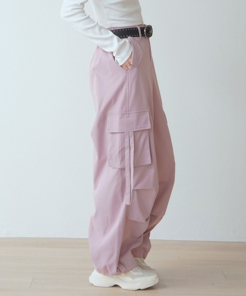WORKS カーゴパンツ スタッズベルト付 紐垂れカーゴパンツ レディース