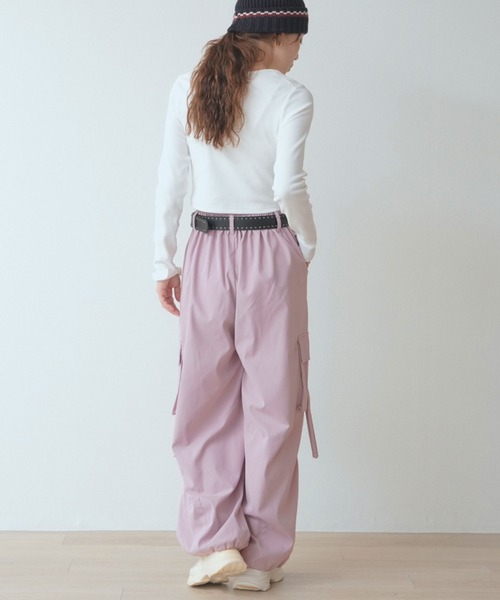 ✨美品✨　FR2 梅　カーゴパンツ　ジッパー　ベルト　ドローコード　ピンク WORKS カーゴパンツ スタッズベルト付 紐垂れカーゴパンツ レディース