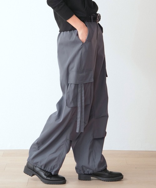 WORKS ワイドパンツ カーゴパンツ スタッズベルト付 紐垂れカーゴ