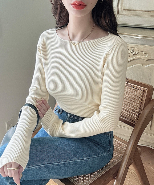 「Meiru」 長袖ニット MEDIUM ベージュ レディース_画像3