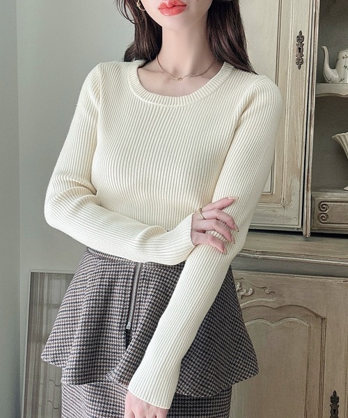 「Meiru」 長袖ニット MEDIUM ベージュ レディース_画像5