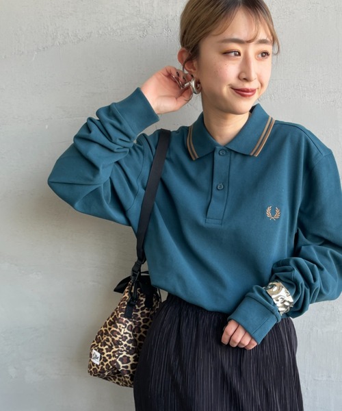 FRED PERRYツインティップラインロゴ刺繍ポロシャツ ブルーグリーン FRED PERRY（フレッドペリー） ポロシャツ ポロ ツインティップライン