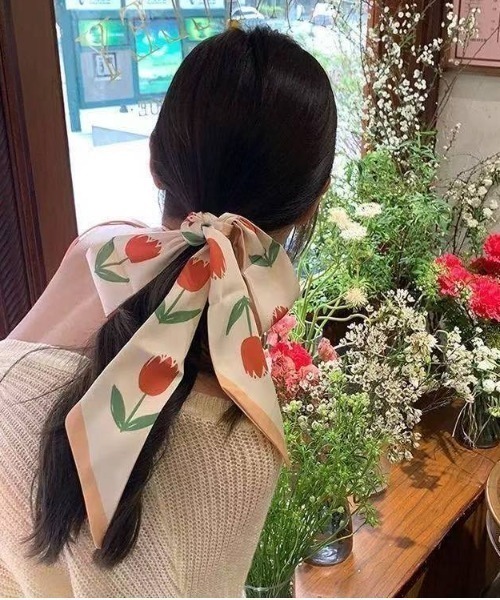 スカーフ バンダナ 「26年春夏新作」フラワー柄 マルチ 細スカーフ