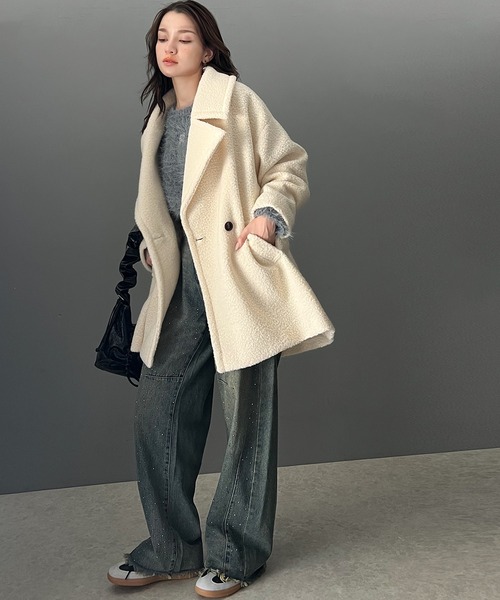 「mily bilet」 ピーコート LARGE ブラウン レディース_画像6