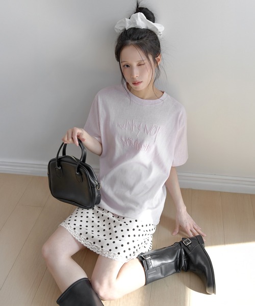 UNE MANSION（ユヌマンション） tシャツ 半袖 ポイントバイカラー刺繍