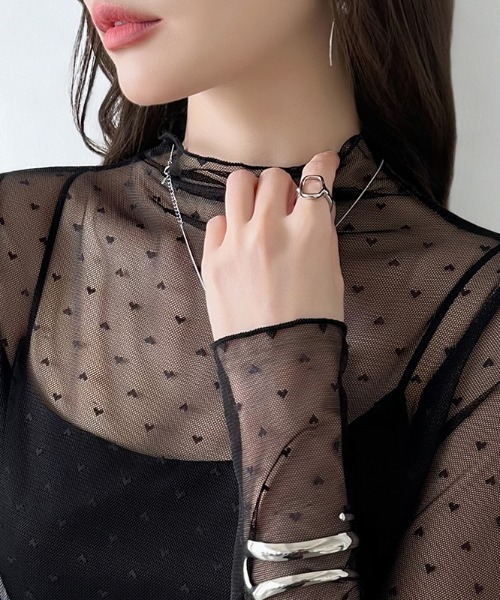 COCOMOMO tシャツ 一枚でも重ねても甘すぎない ハート柄シアートップス