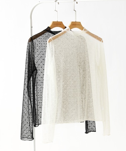 COCOMOMO tシャツ 一枚でも重ねても甘すぎない ハート柄シアートップス