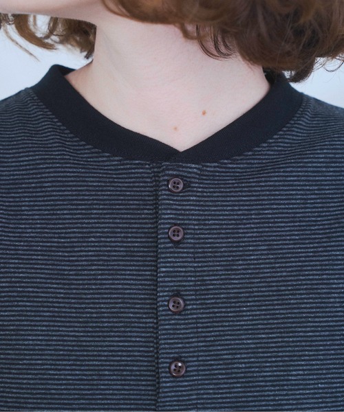 Zooodle ヘンリーネック tシャツ Border henley-neck T-shirt